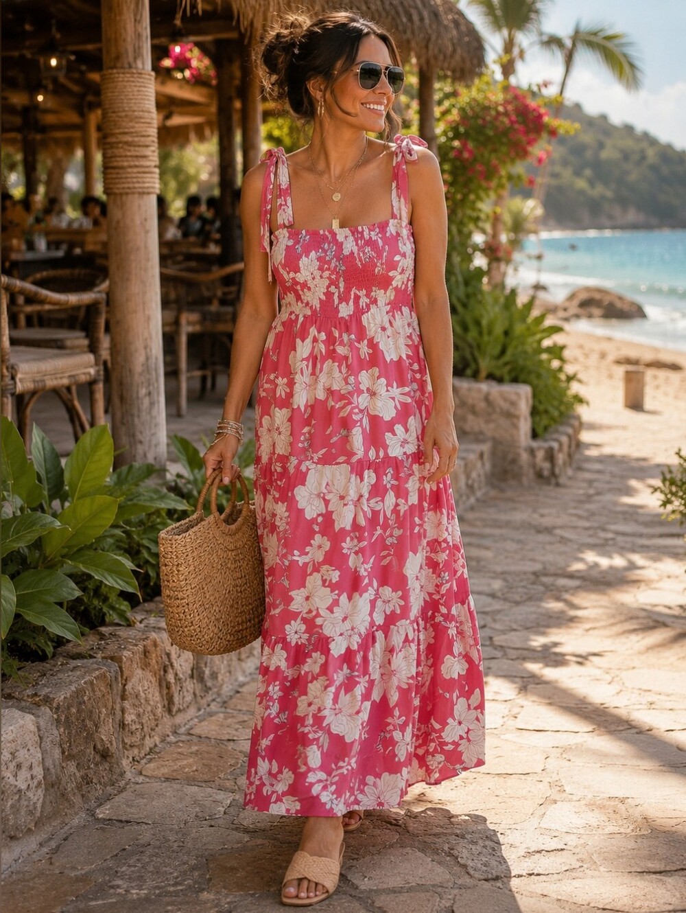 NWT Social Standard by Sanctuary Floral Tie Strap Maxi Sundress Large Pink